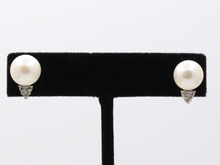 Load image into Gallery viewer, Classic 10K Yellow Gold 9.8 mm Pearl & Diamond Studs Earrings,