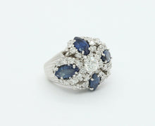 Load image into Gallery viewer, Vintage 14K White Gold Sapphire Diamond Cocktail Ring