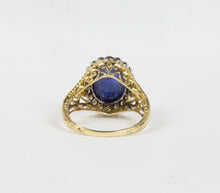 Load image into Gallery viewer, Vintage 18K Yellow Gold Cabochon Sapphire Diamond Cocktail Ring