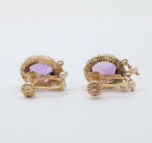 Load image into Gallery viewer, Victorian Revival Amethyst Pearls 14K Yellow Gold Earrings