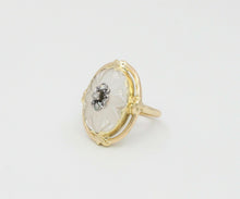 Load image into Gallery viewer, Vintage 14K Yellow Gold Floral Diamond Carved Rock Crystal Ring