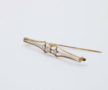 Load image into Gallery viewer, Antique Art Deco 14K Two Tone Gold Old Mine Cut Diamond Bar Pin.
