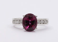 Load image into Gallery viewer, Large Cocktail Rhodolite Garnet Diamonds 14K White Gold Ring