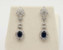 Load image into Gallery viewer, Vintage 18K White Gold Hanging Sapphire Diamond Earrings