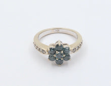 Load image into Gallery viewer, Vintage 14K White Gold Blue Diamond Floral Ring