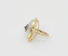 Load image into Gallery viewer, Vintage 14K Yellow Gold Floral Diamond Carved Rock Crystal Ring
