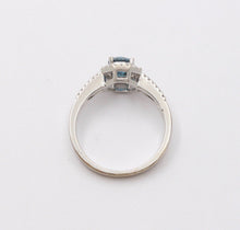 Load image into Gallery viewer, Vintage 14K White Gold Blue Topaz Diamond Halo Ring, Engagement Rig