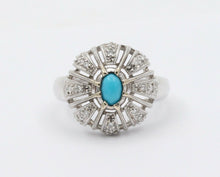 Load image into Gallery viewer, Vintage 14K White Gold Turquoise Diamond Cocktail Ring