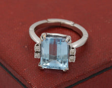 Load image into Gallery viewer, Vintage Natural Aquamarine Diamonds 14K White Gold Expandable Ring