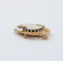 Load image into Gallery viewer, Vintage 14K Yellow Gold Carved Mother Of Pearl Cameo Brooch, Pin.