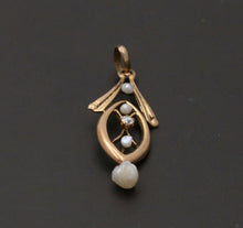 Load image into Gallery viewer, Art Nouveau Diamond Seed Pearls 10K Yellow Gold Pendant