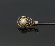 Load image into Gallery viewer, Victorian Ladies 14K Yellow Gold Pearl Diamond Stick Pin