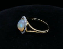 Load image into Gallery viewer, Vintage 14K Yellow Gold Opal and Diamond Halo Ring