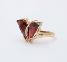 Load image into Gallery viewer, Vintage Butterfly Garnets Diamond 14K Yellow White Gold Ring
