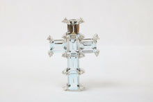 Load image into Gallery viewer, Mid-century Aquamarine & Diamonds Cross Pendant
