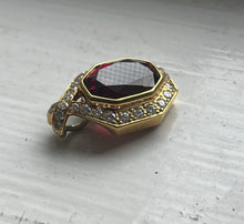 Load image into Gallery viewer, Vintage 18K Yellow Gold Rubellite Tourmaline Diamond Pendant Necklace.