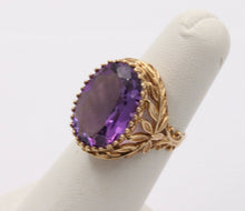 Load image into Gallery viewer, Vintage 10K Yellow Gold Floral Setting Amethyst Statement Ring