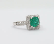 Load image into Gallery viewer, Vintage 14K White Gold Emerald Diamond Cocktail Ring