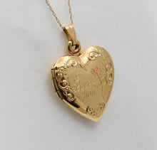 Load image into Gallery viewer, Vintage Heart "I Love You" 14K Yellow Pink Gold Locket Pendant