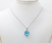 Load image into Gallery viewer, Classic 14K White Gold blue Topaz Diamond Halo Pendant Necklace.
