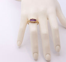 Load image into Gallery viewer, Vintage Three Stone Amethyst 14K Yellow Gold Ring