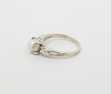 Load image into Gallery viewer, Vintage 14K White Gold Pearl Diamond Ring