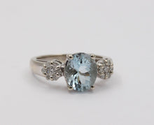 Load image into Gallery viewer, Vintage Oval Aquamarine Diamonds 14K White Gold Ring