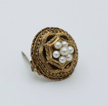 Load image into Gallery viewer, Antique Etrascan Revival 14K Yellow Gold Pearl Brooch.