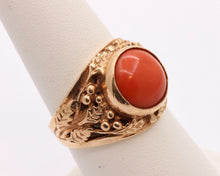 Load image into Gallery viewer, Victorian Edwardian Red Coral 14K Rose Gold Unisex Ring