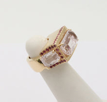 Load image into Gallery viewer, Striking 14K Yellow Gold Pink Kunzite And Ruby Tank Ring, Statement Ring