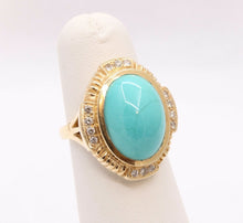 Load image into Gallery viewer, Vintage Turquoise Diamonds 14K Yellow Gold Ring