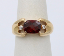 Load image into Gallery viewer, Vintage 14K Yellow Gold Garnet And Diamond Ring Band. Cocktail Ring