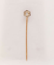 Load image into Gallery viewer, Art Deco Diamond 14K White and Yellow Gold Filagree Stick Pin