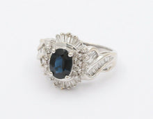Load image into Gallery viewer, Vintage 14K White Gold Sapphire Diamond Alternative Engagement Ring