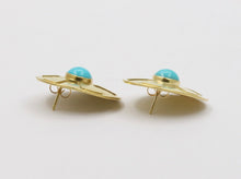 Load image into Gallery viewer, Vintage Natural Turquoise Funky Disk 18K Gold Post Back Earrings