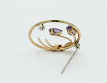 Load image into Gallery viewer, Vintage Gold Filled Amethyst Circle Floral Brooch