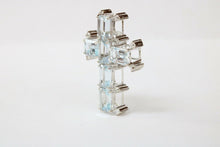 Load image into Gallery viewer, Mid-century Aquamarine & Diamonds Cross Pendant