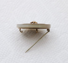 Load image into Gallery viewer, Antique 14K Yellow Gold White Agate Desic Black Enamel Brooch, Pendant