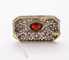 Load image into Gallery viewer, Victorian Garnet Old Mine Diamonds 18K White Yellow Gold Pearls Brooch Pin