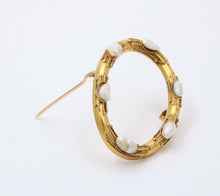 Load image into Gallery viewer, Victorian Etruscan Revival 14K Yellow Gold Baroque Pearl Oval Brooch Pin