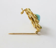 Load image into Gallery viewer, Victorian Russian Turquoise Demantoid Garnet 18K Yellow Gold Brooch Pin
