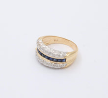 Load image into Gallery viewer, Vintage Diamonds Blue Sapphires Yellow White Gold Ring