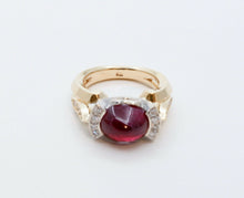 Load image into Gallery viewer, Beautiful Ladies Cabochon Ruby Diamonds Yellow White Gold Ring