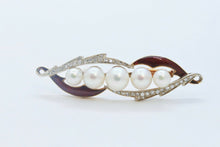 Load image into Gallery viewer, Unique Art Deco Diamonds Pearls Red Enamel 18K Yellow Gold Brooch Pin