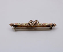 Load image into Gallery viewer, Antique Victorian Tri- Color 10K Gold Pearl Bar Pin, Antique Brooch
