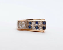 Load image into Gallery viewer, English Diamonds Sapphires 18K Yellow Gold Unisex Ring