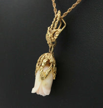 Load image into Gallery viewer, Victorian 14K Yellow Gold Angel Skin Coral Flower Carving Pendant with Chain