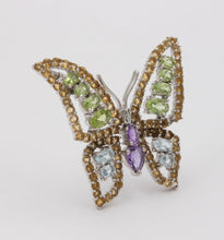 Load image into Gallery viewer, Beautiful Vintage Butterfly 18K White Gold Multi Stone Brooch