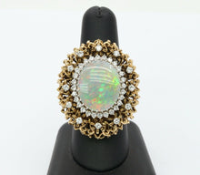 Load image into Gallery viewer, Large Vintage Ladies Opal Diamonds 14K Yellow Gold Statement Ring