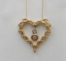 Load image into Gallery viewer, Vintage Heart Diamonds 14K Yellow Gold Pendant